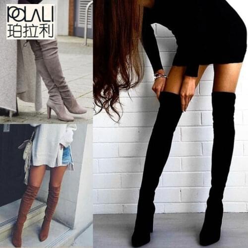 POLALI Size 34-43 2020 New Shoes Women Boots Black Over the Knee Boots Sexy Female Autumn Winter lady Thigh High Boots