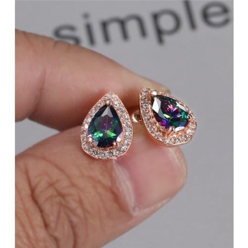 Cute Water Drop Rainbow Stone Stud Earrings For Women Vintage Fashion Rose Gold Multicolor Crystal Zircon Earrings Wedding Gifts