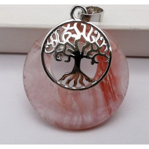 Quartz Crystal Stone GEM Circle Tree of life Pendant Woman Jewelry S312