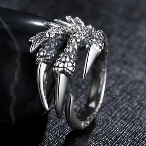 Blucome Fashion Retro Ring Claw Domineering Antique Silver Color Unisex Womens Men Personality Eagle Claw Open Rings Best Gifts