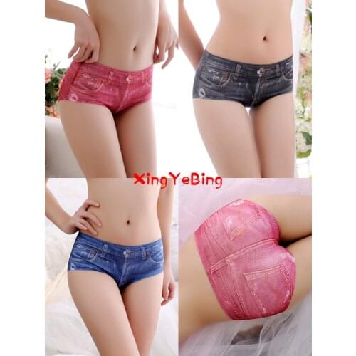 3d Printing And Dyeing Sexy Simulation Jeans Ice Silk One - Piece Womens Underwear Underwear Anti - Light Briefs