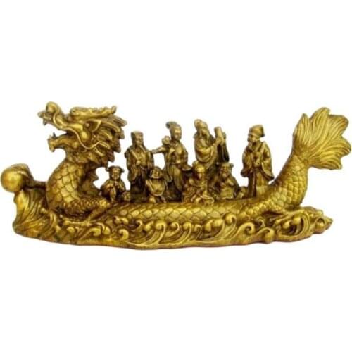 1300g China Folk Brass Auspicious Eight Immortals Across sea By Dragon Boat statue