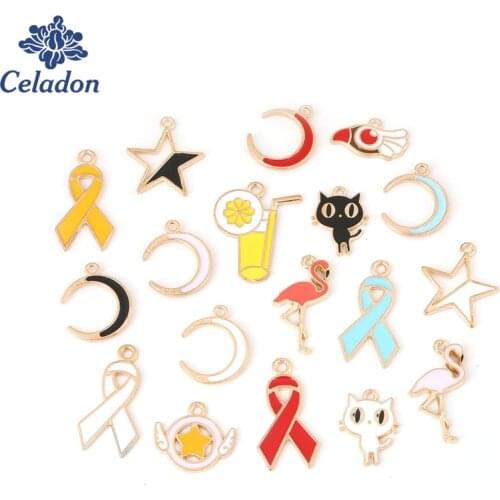19 shapes 6/10Pcs Multi-size Cat/Moon/Star/Bird/Tie/Drink charms pendants for necklace jewelry DIY Craft Key Chain Bracelet