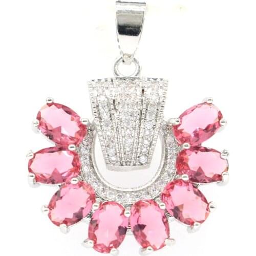 45x27mm SheCrown Neo-Gothic Created London Blue Topaz CZ Gift For Womans Daily Wear Silver Pendant