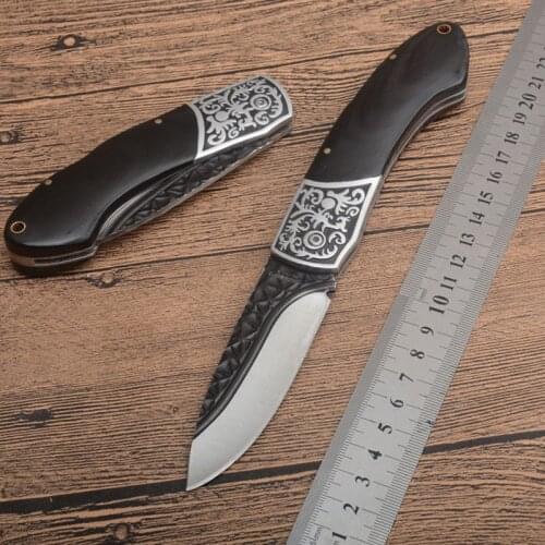 8.2'' Damascus tactical Survival Hunting Knife Portable Stainless Fold Camping Tactical Folding Pocket Ring Outdoor Tools Knives