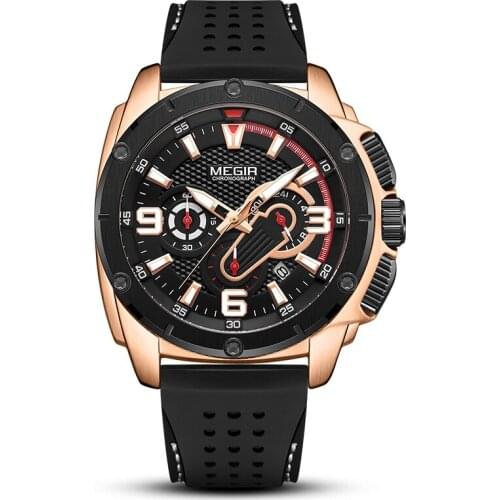 New MEGIR 2147 Men Silicone Straps Sports Watches Multifunctional Quartz Chronograph Mens Fashion All-Match Wristwatches