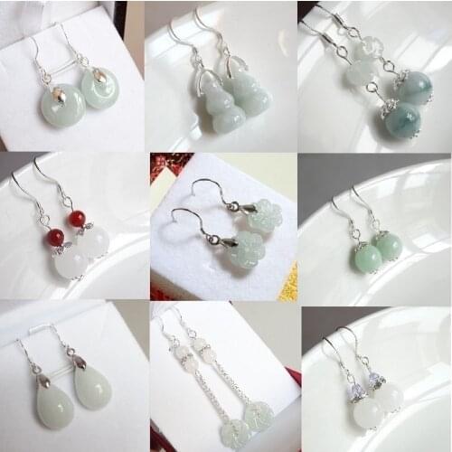 DIY Natural Emerald Beads Jade Earrings Charm Jadeite Jewellery Fashion Accessories Hand-Carved Luck Amulet Gifts for Her Woman