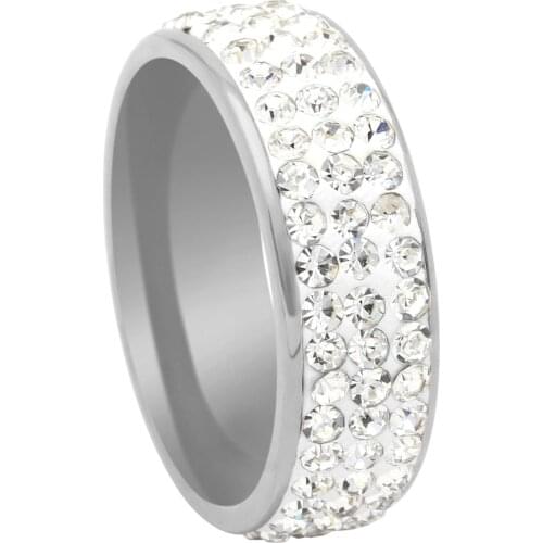 Hainon Wholesale High Quality Classic Stainless Steel 3 Row Crystal Jewelry Wedding Ring Gold Silver Color Rings for women