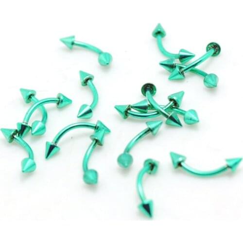 10pcs stainless steel green color curved eyebrow ring jewelry body piercings with 3mm spike