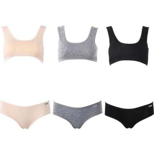 Girls Training Bra Pantie 2pcs Set Puberty Kid Soft Cotton Underwear Set Clothes