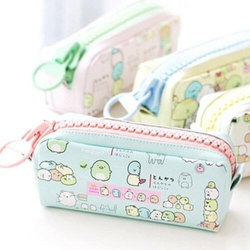 Creative Simple Animal Kawaii Big Zipper PU Leather School Pencil Case Stationery Storage Bag Pencilcase Material Office Supply