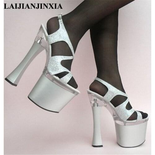 LAIJIANJINXIA Sexy Women 18cm Square High Heels Platform Sandals Night Club Party Wedding Dress Dancing Shoes Pole Dance Shoes