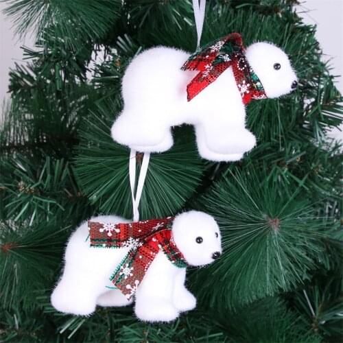 Fashion Ornaments Christmas Decoration Mini Cute Plush White Bear Christmas Tree Pendant Decoration Home Decoration New Year