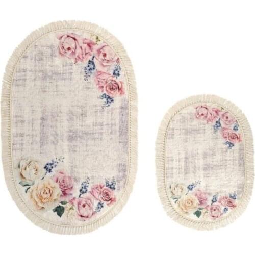 Rose Garden 2 Pieces Bathroom Mat Set Leather Bottom - Bath Set 60*100 cm / 60*50 cm Good Quality Home Textile