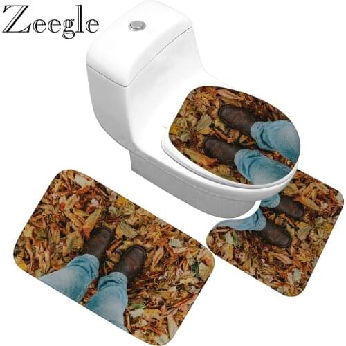 Zeegle Bath Mat Set Anti-slip Kitchen Carpet Bathroom Mat Absorbent Toilet Rug Foot Mat 3D Printed Washable Bathroom Carpet Set