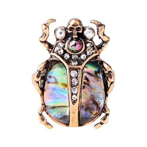 Natural Rainbow Abalone Shell Beetle Insect Ring Band For Women Fashion Jewelry