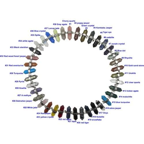 Natural Stone Hexagon Point 30pcs Mixed Gems Stones Reiki Chakra Pendant Stone necklace pendant,Can leave MSG Pick Color