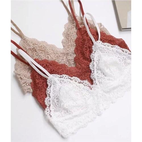 Underwear Womens Thin Big Breasts Show Small Sexy Girl Lace No Rims Bra Triangle Cup