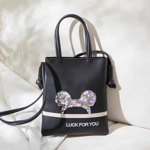 Disneys new Mickey Mouse sequins small square bag little girl coin purse shoulder bag PU Messenger bag