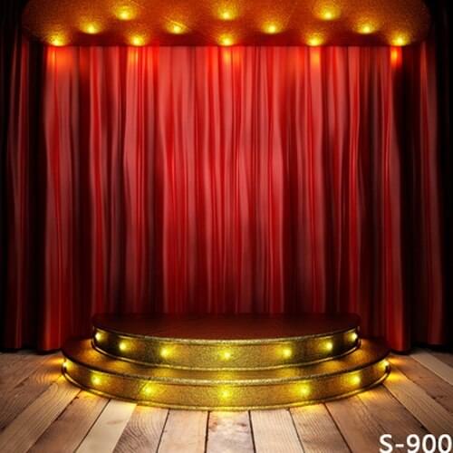 Newest 5*6.5ft Spark Golden Light Red Curtain Stage Background for Kids/Wedding Digital Printed Vinyl Backdrops Photography