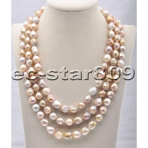 P6770 3row 18" 11mm Pink Lavender Almost-Round Edison Keshi Pearl Necklace CZ Choker