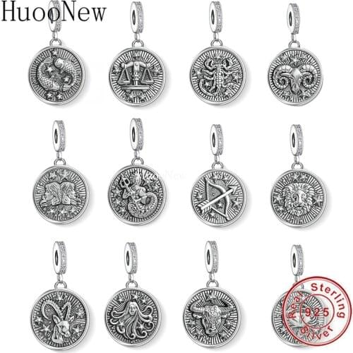 Fit Original Pandora Charm Bracelet 925 Sterling Silver 12 Zodiac Constellations Capricorn Libra Bead For Making Berloque 2021