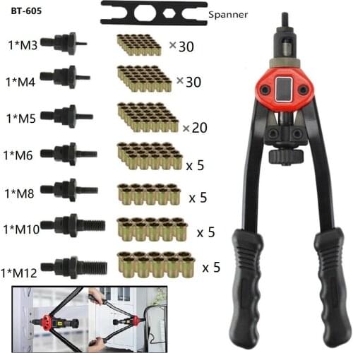 108pcs Hand Blind Riveter Gun Tool Rivet Nuts Mandrel M3 M4 M5 M6 M8 M10 M12 For Body Panels Bicycle Attachments Furniture