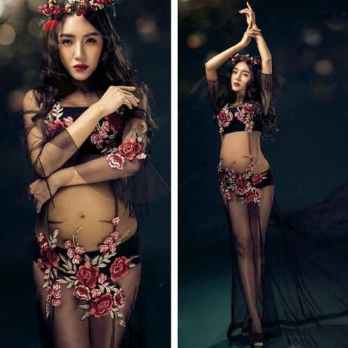Sexy Black Embroidery Maternity Photography Props Maternity Dresses For Photo Shoot Pregnant Women Pregnancy Dress Photography