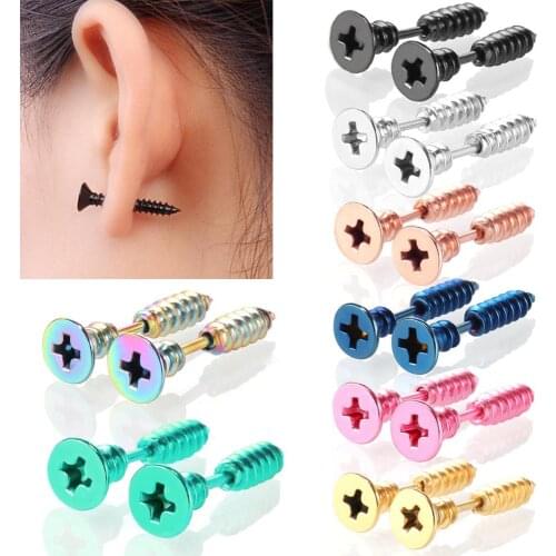 2PC Punk Men & Women Stud Earring Anti Allergic Stainless Steel Body Piercing Fashion Whole Screw Stud Earrings Funny jewelry