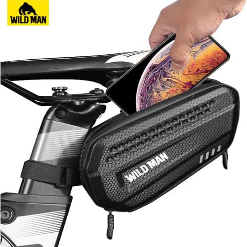 WILD MAN Bike Saddle Bag Hard Shell Rainproof Bicycle Rear Bag Reflective MTB Tail Bag Cycling Seatpost Bag Bicycle Accessories