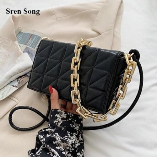 PU Leather Crossbody Bags For Women 2021 Travel Trends Baguette Shoulder Purses And Handbags Designer Thick Chain Lozenge Bags
