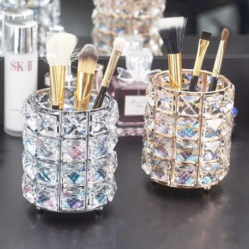 European Crystal Pen Holder Makeup Brush Storage Tube Desktop Dressing Table Beauty Brush Eyebrow Pencil Storage Bucket