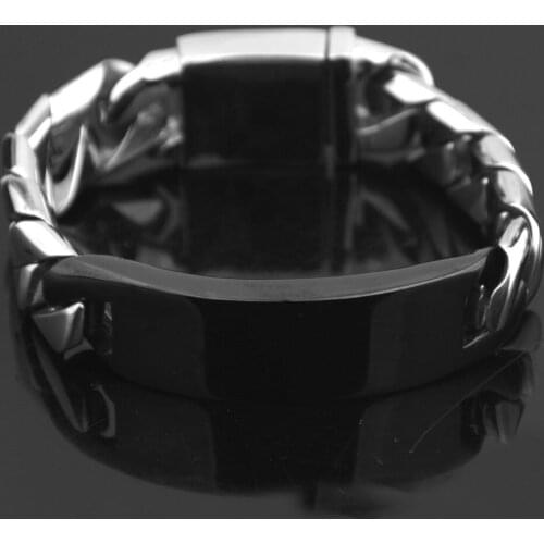 17mm Wide Heavy Male Jewelry 316L Stainless Steel Black ID Bracelet Silver Color Cuban Curb Chain Mens Wristband Bangle 8.46