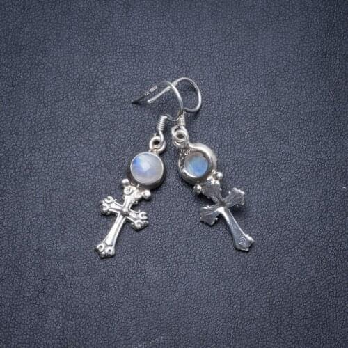 Natural Rainbow Moonstone Handmade Unique 925 Sterling Silver Earrings 1.5" Y3027