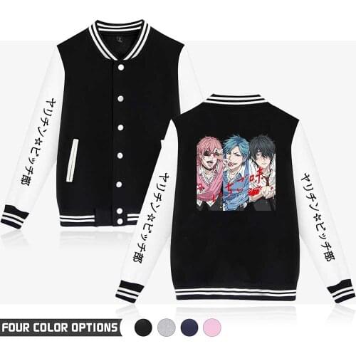 Yarichin Bitch Club Outwear Long Sleeves Baseball Jacket Unisex Sports Shirt Hip Hop Casual Sportswear Hoodie Sweatershirt