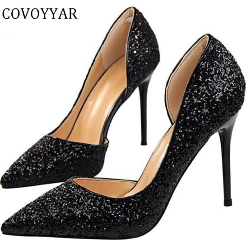 COVOYYAR 2021 Pointed Toe Women High Heels Bling Lady Stilettos Pumps 9.5cm Sexy Party Dress Wedding Bridal D'Orasy Shoes WHH121