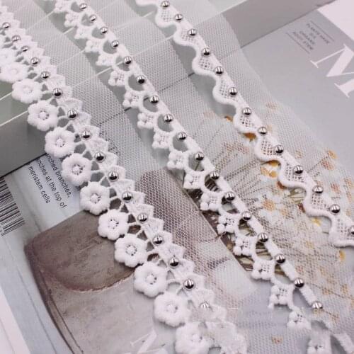 1 Yards DIY Beads Braid Lace Ribbon Wedding Dress Skirts Collar Neckline Sewing Appliques