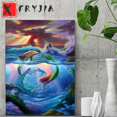 5D DIY Diamond Painting Sea animals two mermaids and dolphin Full Square Round Drill Embroidery Cross Stitch 5D gift Home Decor