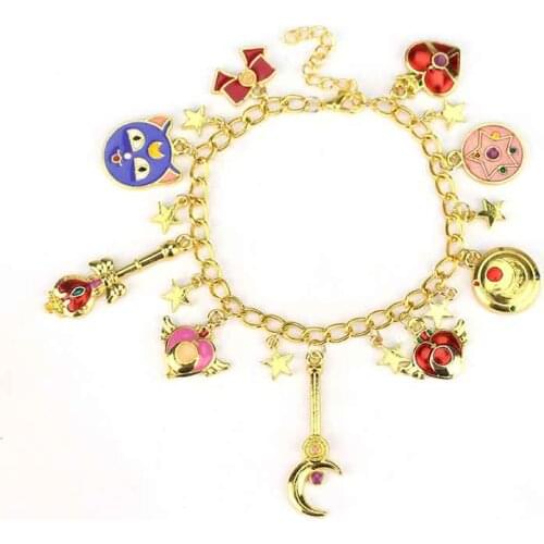Sakura Sailor Moon Charm Bracelets Enamel Stars Bowknot Pentacle Anime Cosplay Jewelry Cute Bracelet For Women