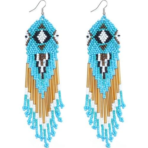 Bohemia Drop Earring Bead Long Tassel Earring Handmade Tassels Hanging Earrings for Women Party Long Earrings Fashion Jewelry