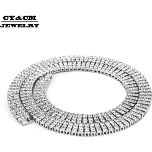 CY&CM Mens Rock HipHop Necklace Chain 3 Row Ice Out Gold Silver Color Rhinestone Crystal Necklaces Link Punk Jewelry Women 30"