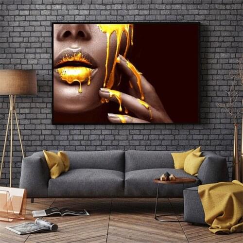 Black Woman Face With Golden Liquid Canvas Paintings On The Wall Art Posters And Prints African Art Canvas Pictures Cuadros