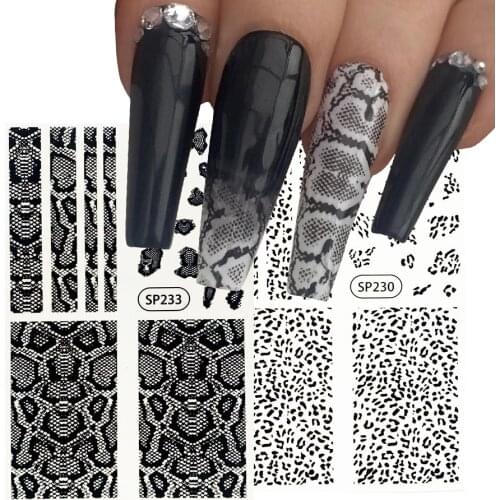 Black Snake Leopard Print Stickers Animal Hair Cow Zebra Pattern Nail Charms Adhesive Decal Manicure Slider on Nails BESP222-233