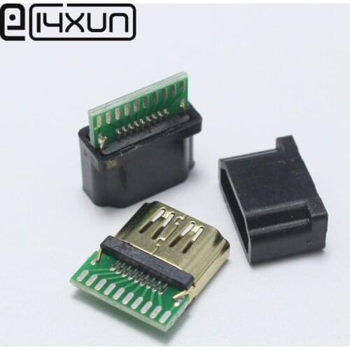 EClyxun 1pcs/lot Gold Plated HDMI A Type Female Socket with PCB Board Solder Type with plastic shell