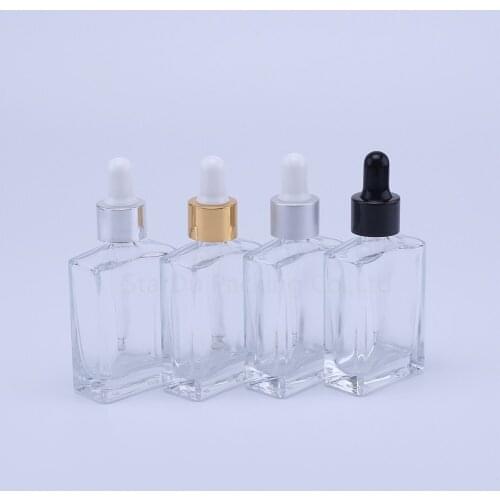 30ml 50ml High Quality Clear Square Glass dropper Bottle for essential oil , Cosmetic Packaging Bottle Vials 100pcs