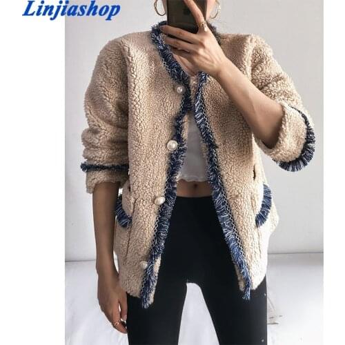 Za Jacket Women Fashion Thick Warm Jacket Coat Vintage Long Sleeve Pockets Female Outerwear Chic Tops
