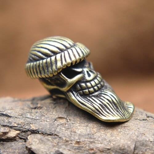 Brass Long Beard Knit Cap Skull Head EDC DIY Knife Beads Lanyard Pendant Jewelry Vintage Outdoor Paracord Bracelets Accessories