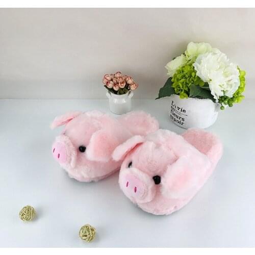 Cute Girly Pink Pig Cotton Slippers Ladies Plush Cotton Shoes Winter Home Warm Fluffy Shoes Womens Cartoon Furry House Slippers