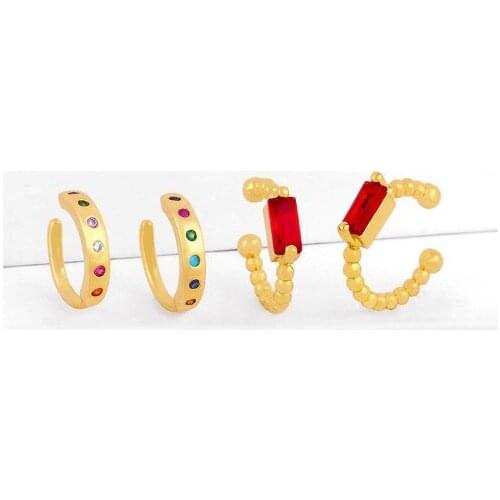 Multicolor Brass micro pave cz zircon cubic zirconia Ear clip cuff Earrings no piercing copper gold plated crystal cxhw2