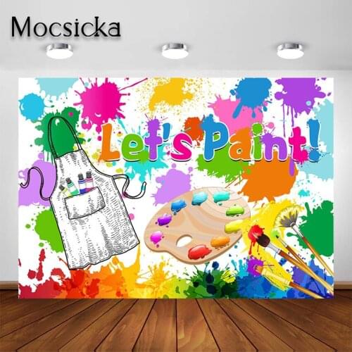 Mocsicka Lets Paint Backdrop Kids Watercolor Graffiti Splatter Dress for a Mess Art Painting Birthday Party Photo Backgrounnd